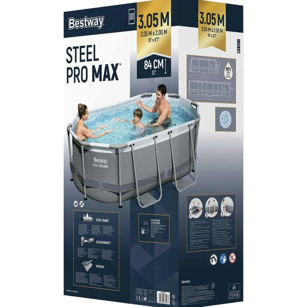 Zwembaden & Spa'S*vidaXL Best Way Zwembadset Grijs 305 x 200 x 84 cm Staal