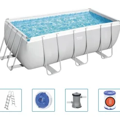 Zwembaden & Spa'S*vidaXL Bestway Power Steel Zwembadset rechthoekig 412x201x122 cm