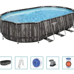 Zwembaden & Spa'S*vidaXL Bestway Power Steel Zwembadset ovaal 488x305x107 cm