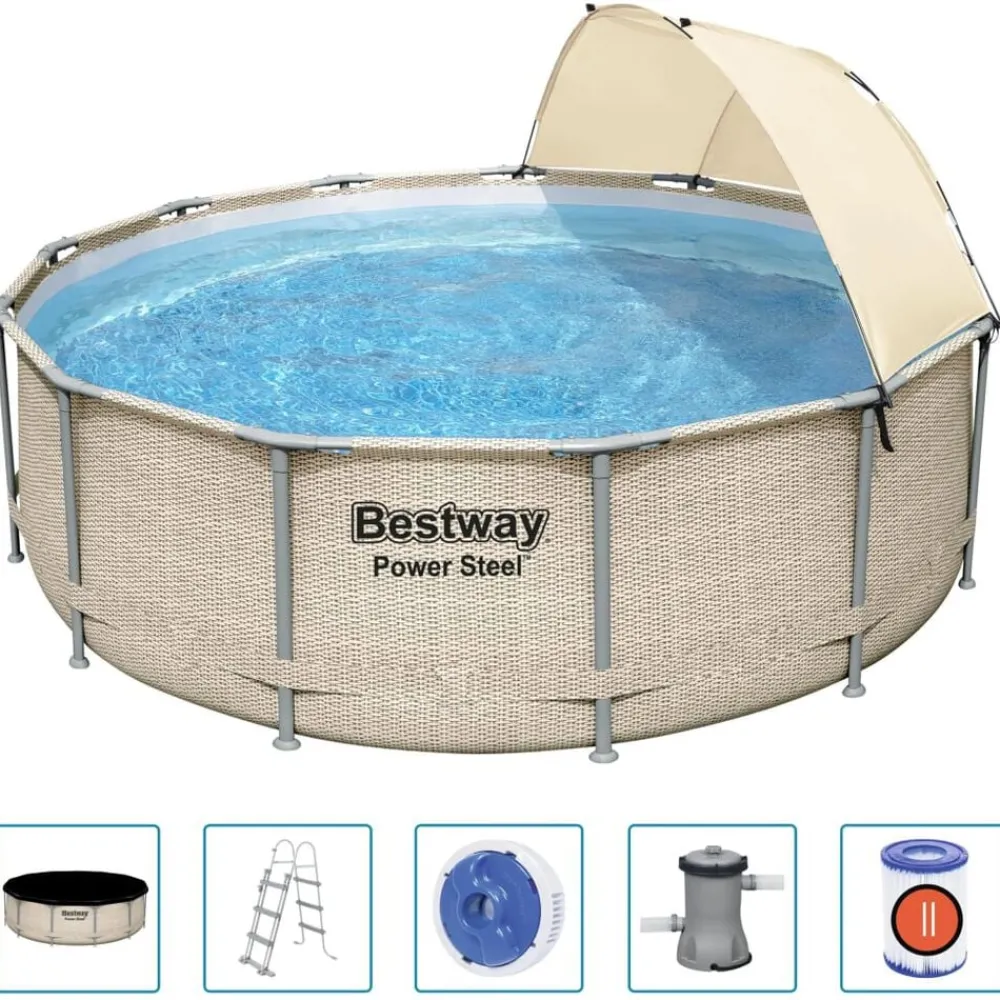 Zwembaden & Spa'S*vidaXL Bestway Zwembadset Power Steel met luifel 396x107 cm
