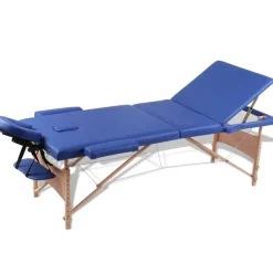 Uiterlijk & Gezondheid*vidaXL Inklapbare massagetafel 3 zones met houten frame Blauw