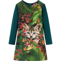 Kleding & Accessoires*vidaXL Kinderjurk met lange mouwen 104 Donkergroen