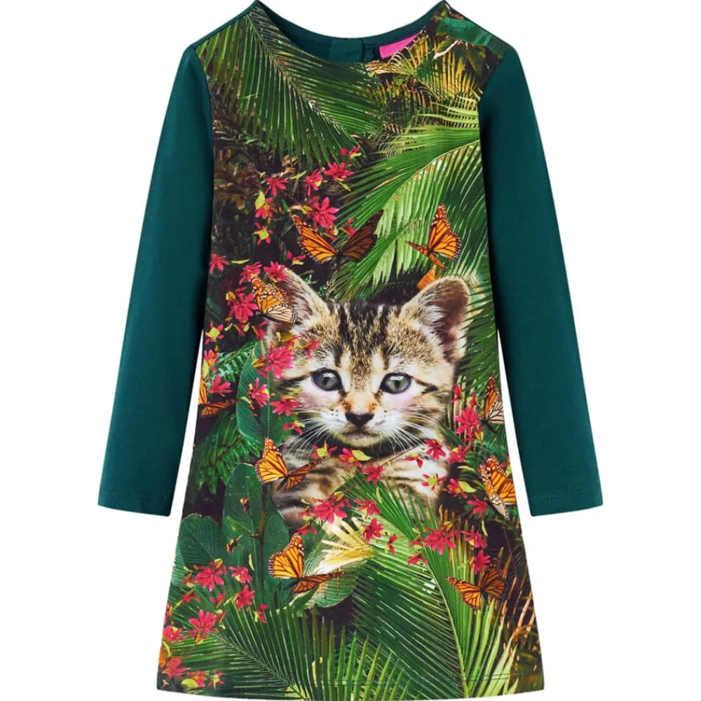 Kleding & Accessoires*vidaXL Kinderjurk met lange mouwen 104 Donkergroen