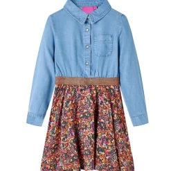 Kleding & Accessoires*vidaXL Kinderjurk met lange mouwen 104 marineblauw en denimblauw