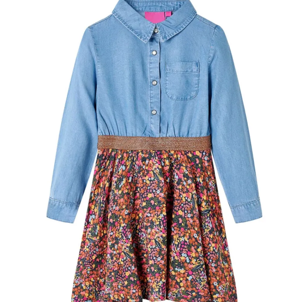 Kleding & Accessoires*vidaXL Kinderjurk met lange mouwen 104 marineblauw en denimblauw