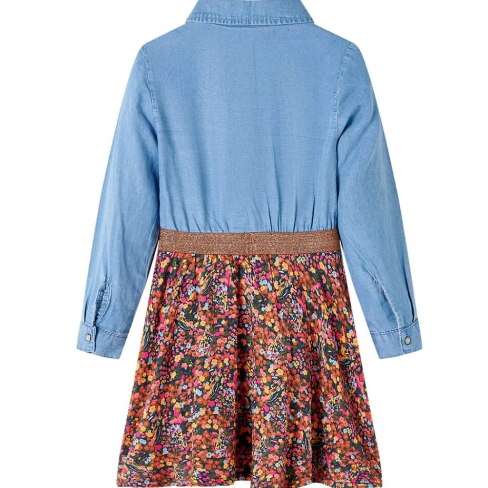 Kleding & Accessoires*vidaXL Kinderjurk met lange mouwen 104 marineblauw en denimblauw