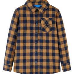 Kinderoverhemd geruit 92 cognackleurig en blauw>vidaXL Clearance