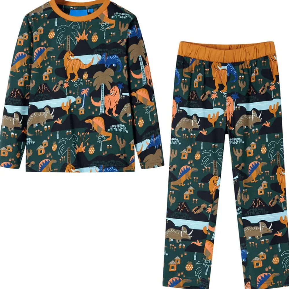 Kinderpyjama met lange mouwen 92 donkergroen>vidaXL