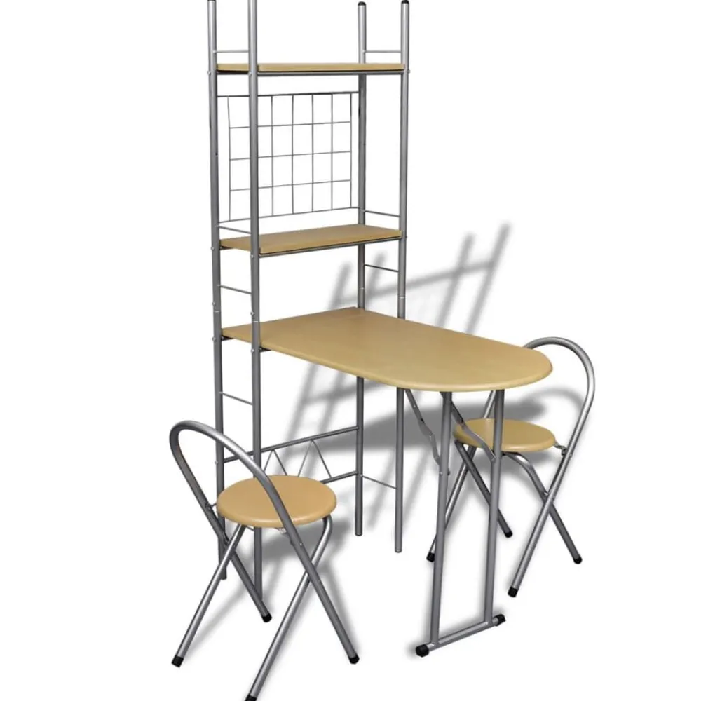 Meubelsets*vidaXL Ontbijttafelset met twee stoelen (inklapbaar) Lichtbruin en zilver