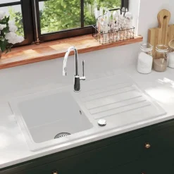 Sanitair & Loodgietersbenodigdheden*vidaXL Spoelbak graniet enkele bak met afvoer omkeerbaar Wit