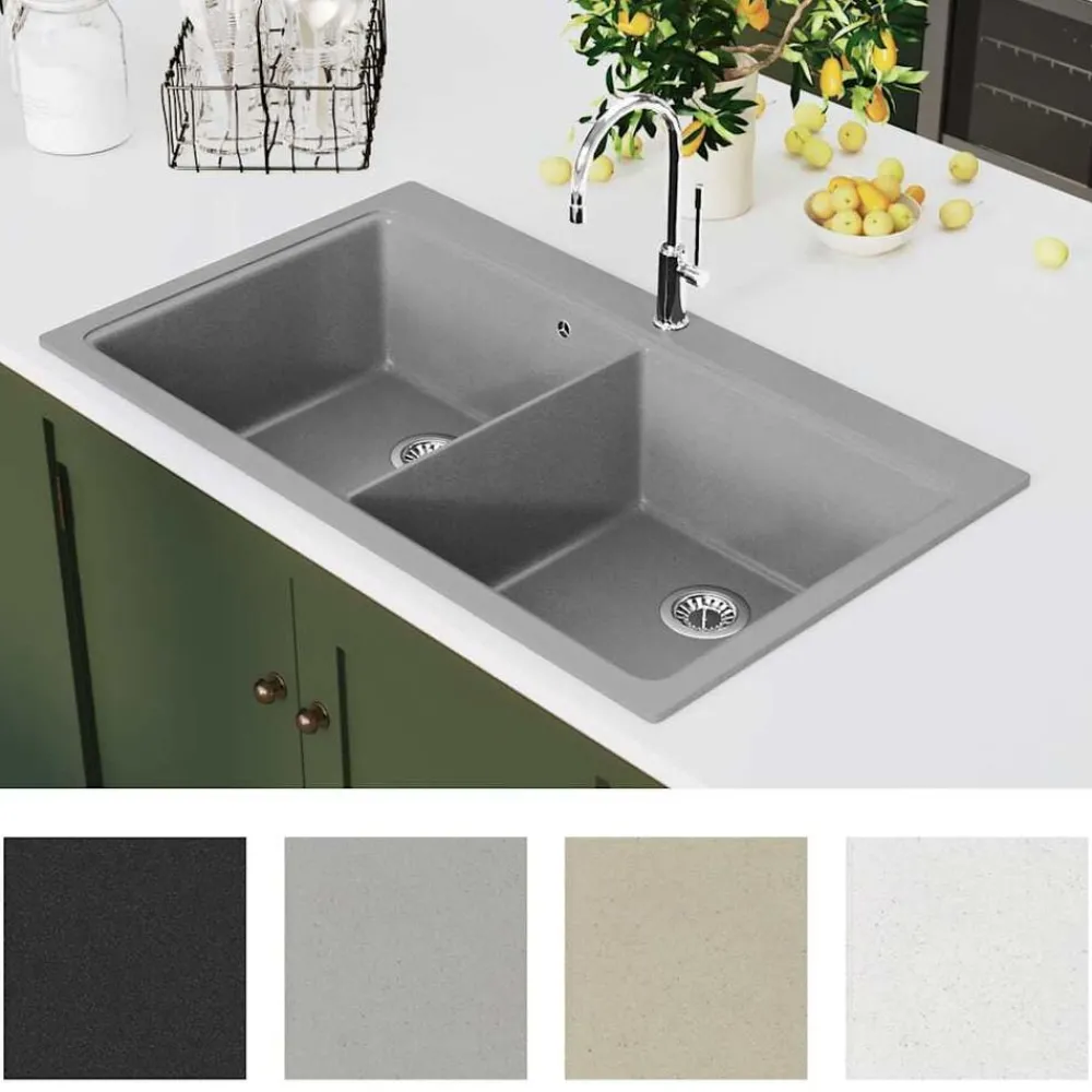 Spoelbak opbouw graniet dubbele bak>vidaXL Discount