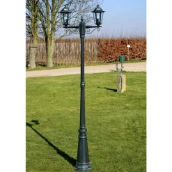 Verlichting*vidaXL Tuinlantaarn Preston 2-arms 215 cm donkergroen