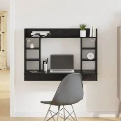 Aan de muur bevestigd bureau Zwart eiken 105 x 48 x 75 cm>vidaXL Online