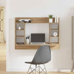 Kantoormeubelen*vidaXL Aan de muur bevestigd bureau met plank artisanaal eikenkleurig Zwart eiken