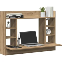 Kantoormeubelen*vidaXL Aan de muur bevestigd bureau met plank artisanaal eikenkleurig Zwart eiken