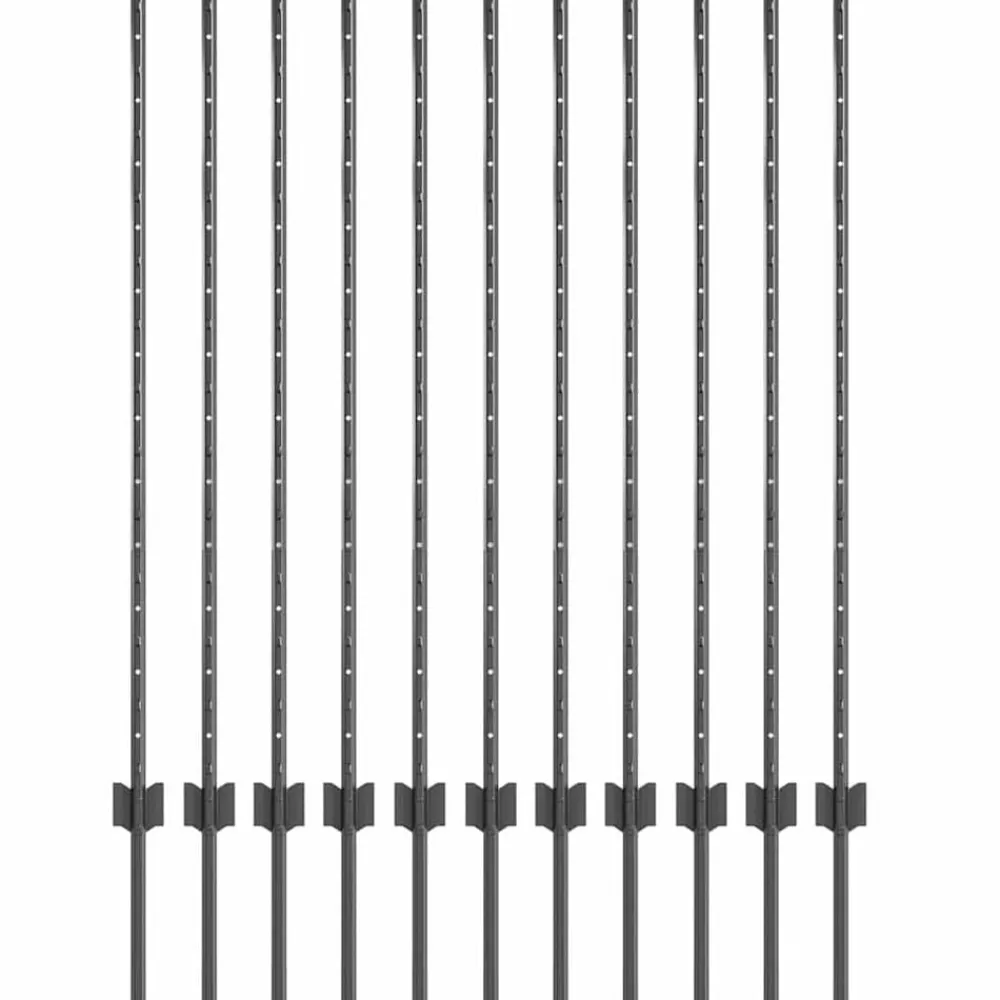Tuinafscheidingen*vidaXL Afrasteringspaal 11 pcs Grijs 120 cm Staal Staal/grijs