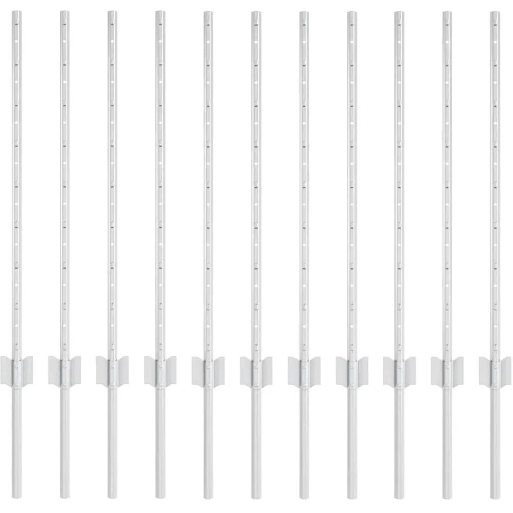 Tuinafscheidingen*vidaXL Afrasteringspaal 11 pcs Zilver 80 cm Staal Ge galvaniseerd staal/zwart