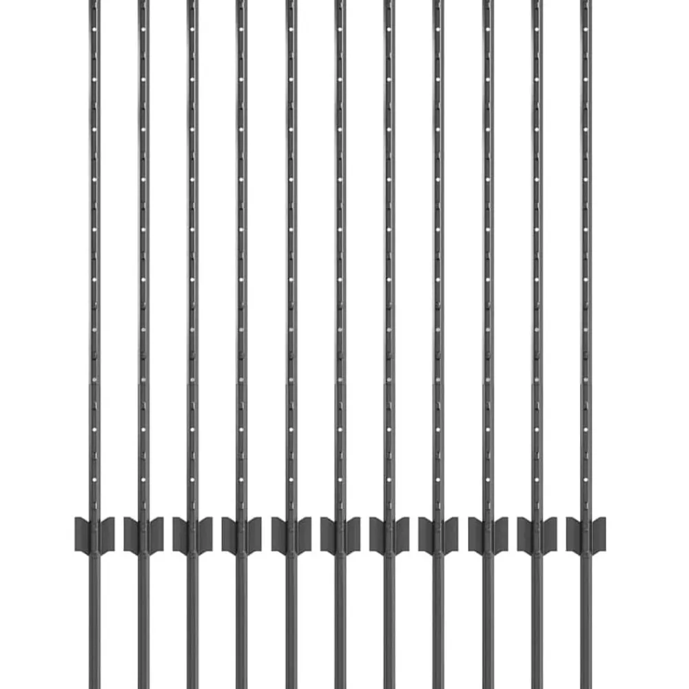 Afrasteringspaal 11 pcs Grijs 100 cm Staal>vidaXL New