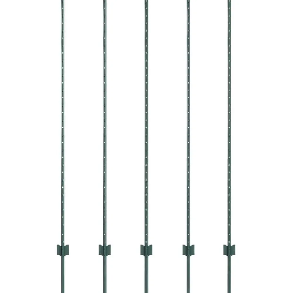 Tuinafscheidingen*vidaXL Afrasteringspaal 5 pcs Groen 150 cm Staal Staal/groen
