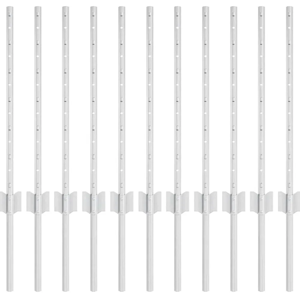 Tuinafscheidingen*vidaXL Afrasteringspaal 11 pcs Zilver 60 cm Staal Ge galvaniseerd staal/zwart