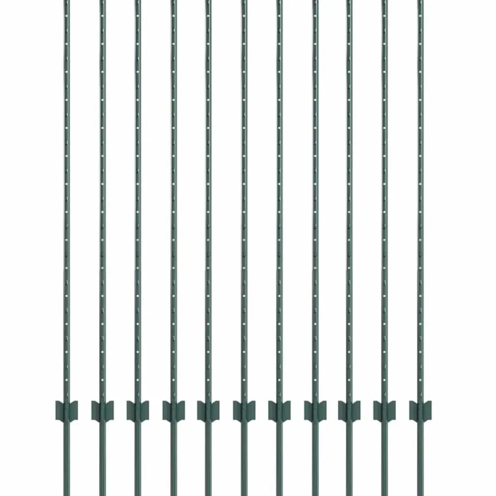 Tuinafscheidingen*vidaXL Afrasteringspaal 11 pcs Groen 140 cm Staal Staal/groen