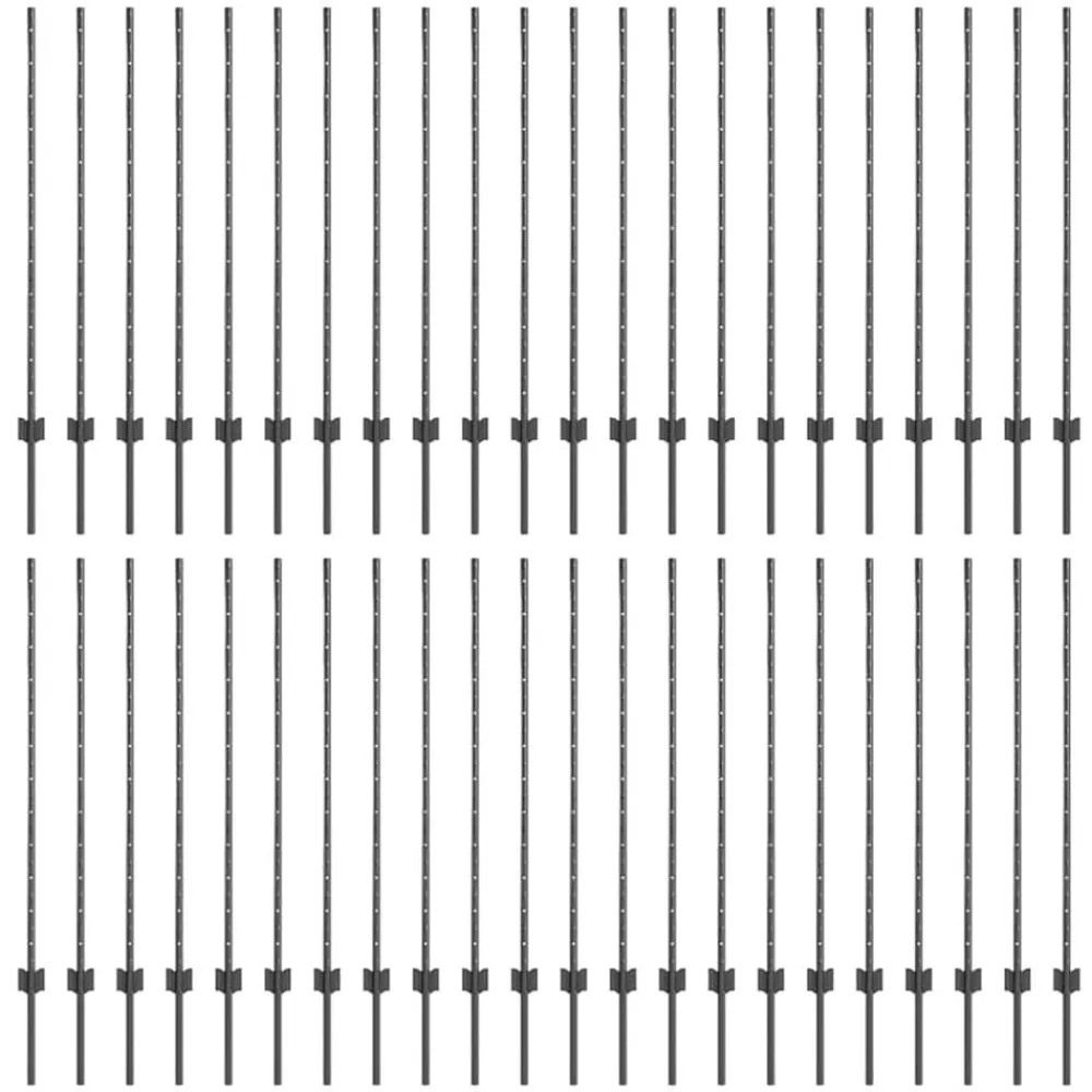 Tuinafscheidingen*vidaXL Afrasteringspaal 44 pcs Grijs 160 cm Staal Staal/grijs