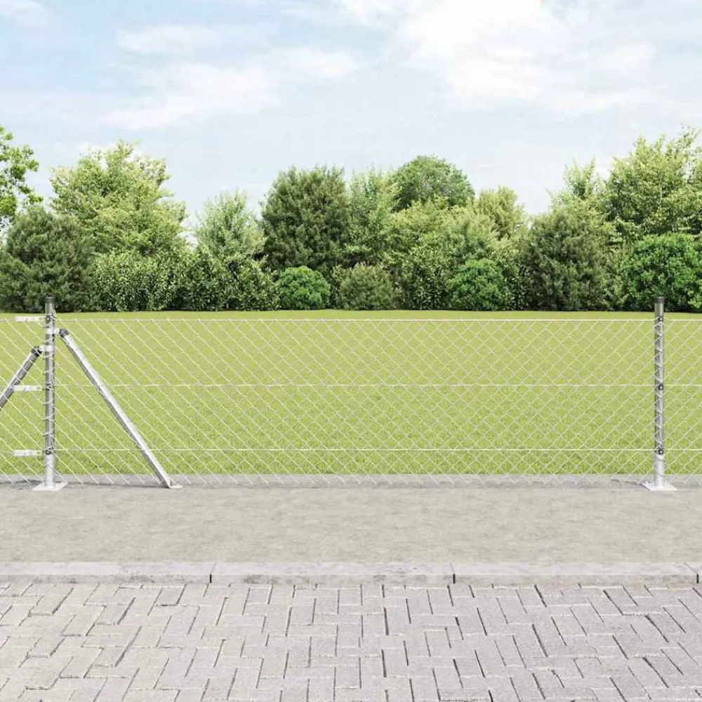 Afrasteringspaal Zilver 10 x 0,4 m (40 x 40 mm gaas) Staal>vidaXL Hot
