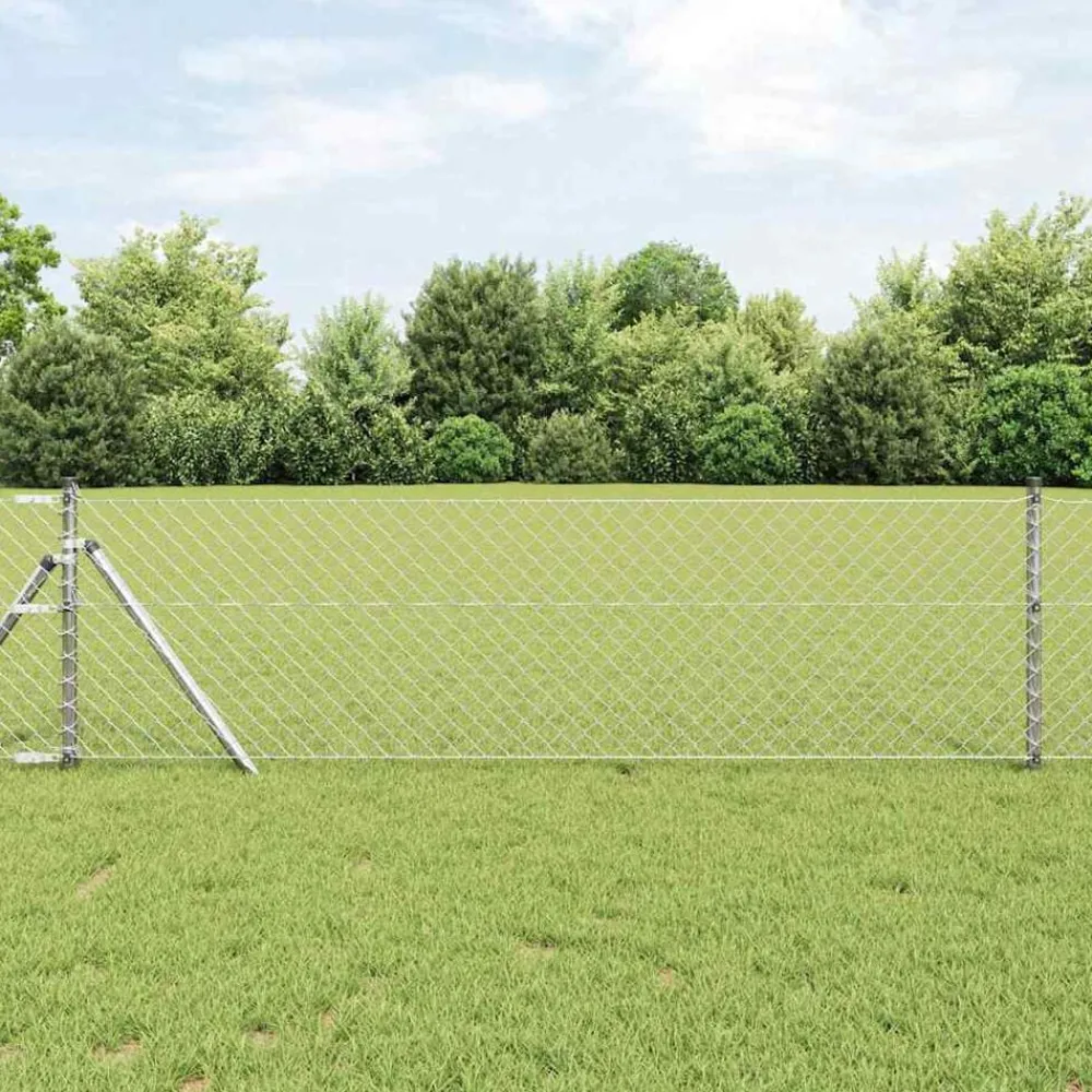 Tuinafscheidingen*vidaXL Afrasteringspaal Zilver 10 x 0,4 m (40 x 40 mm gaas) Staal Gegalvaniseerd staal