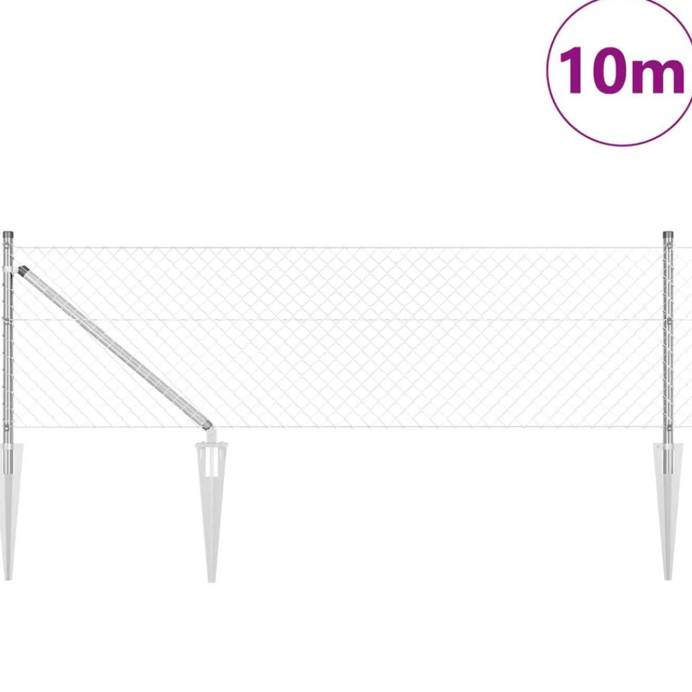 Afrasteringspaal Zilver 10 x 0,4 m (40 x 40 mm gaas) Staal>vidaXL Discount