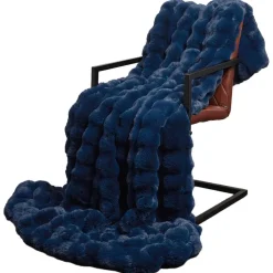 Linnengoed*vidaXL Antislip deken van imitatie konijnenbont Olite Marineblauw