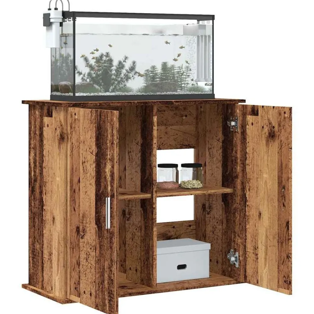 Huisdierbenodigdheden*vidaXL Aquariumstandaard 81x36x73 cm bewerkt hout kleurig Oud hout