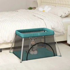 Babyspeelgoed*vidaXL Babybox met matras linnen Groen