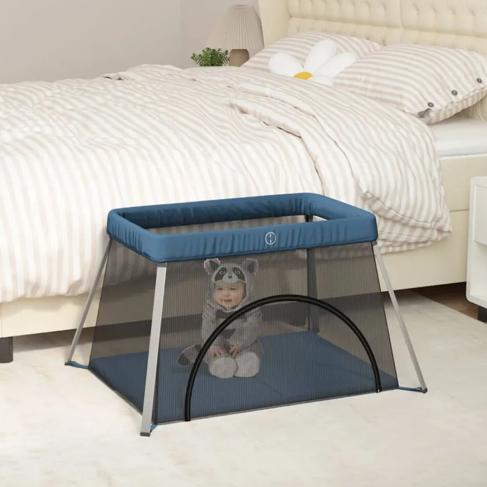 Babybox met matras linnen marine>vidaXL Sale
