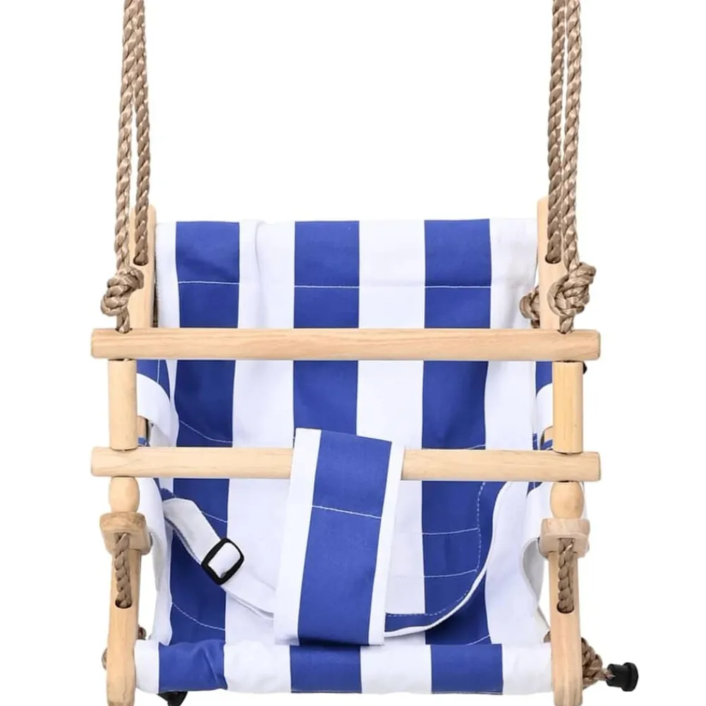 Babyschommel met veiligheidsgordel katoen hout blauw>vidaXL Sale