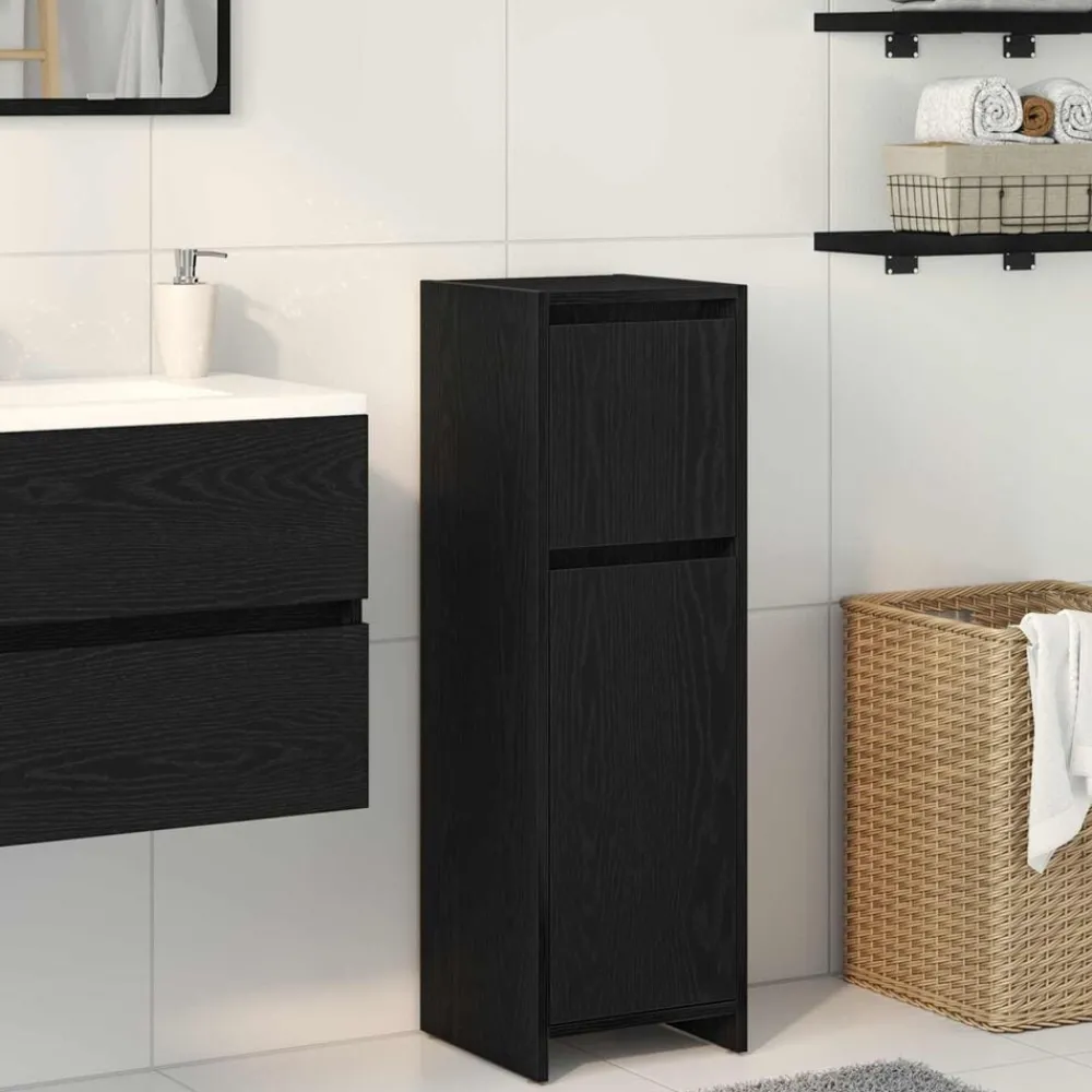 Meubelsets*vidaXL Badkamer Kast met lade 30 x 30 x 95 cm Bewerkt hout Zwart eiken