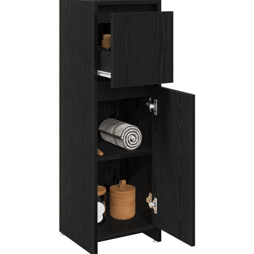 Meubelsets*vidaXL Badkamer Kast met lade 30 x 30 x 95 cm Bewerkt hout Zwart eiken