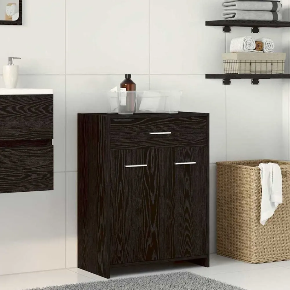 Meubelsets*vidaXL Badkamer Kast met lade 60 x 33 x 80 cm Bewerkt hout Zwart eiken