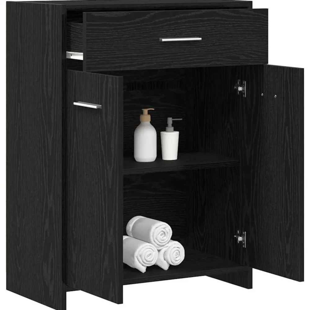 Meubelsets*vidaXL Badkamer Kast met lade 60 x 33 x 80 cm Bewerkt hout Zwart eiken