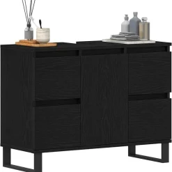 Kasten & Opbergmeubelen*vidaXL Badkamer Kast met lade 80 x 33 x 60 cm Bewerkt hout Zwart eiken