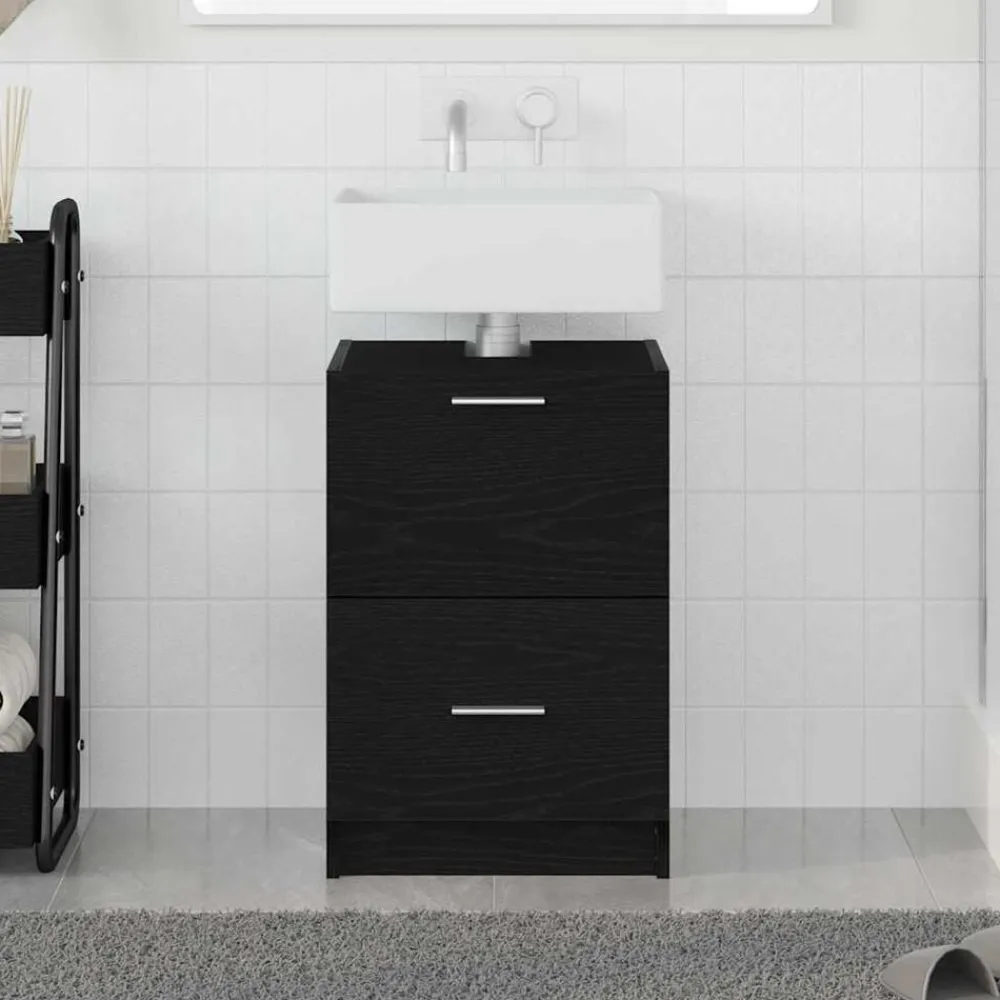 Meubelsets*vidaXL Badkamer Kast met lade 40 x 37 x 59 cm Bewerkt hout Zwart eiken