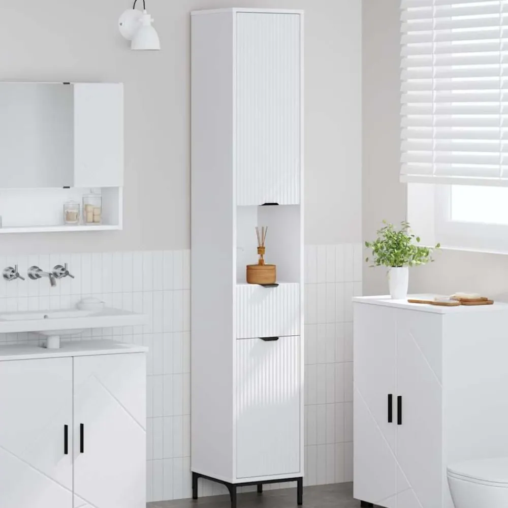 Badkamer Kast 31,5 x 33 x 190 cm Bewerkt hout & Metaal>vidaXL Outlet