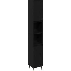 Meubelsets|Kasten & Opbergmeubelen*vidaXL Badkamer Kast 30 x 30 x 190 cm Bewerkt hout Zwart eiken