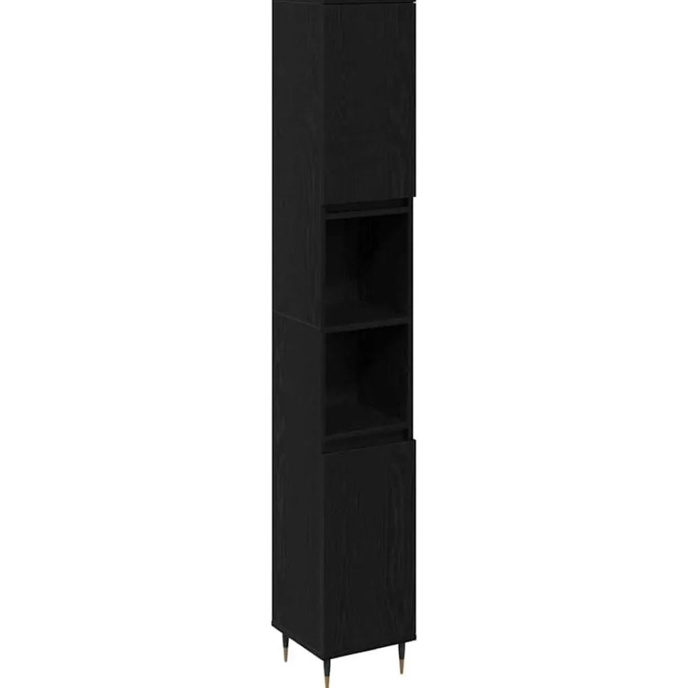 Meubelsets|Kasten & Opbergmeubelen*vidaXL Badkamer Kast 30 x 30 x 190 cm Bewerkt hout Zwart eiken