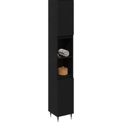 Meubelsets|Kasten & Opbergmeubelen*vidaXL Badkamer Kast 30 x 30 x 190 cm Bewerkt hout Zwart eiken