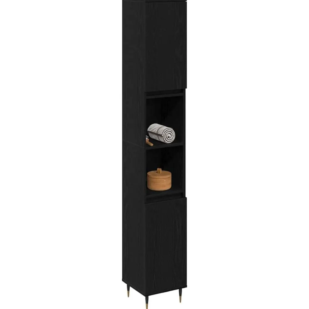 Meubelsets|Kasten & Opbergmeubelen*vidaXL Badkamer Kast 30 x 30 x 190 cm Bewerkt hout Zwart eiken