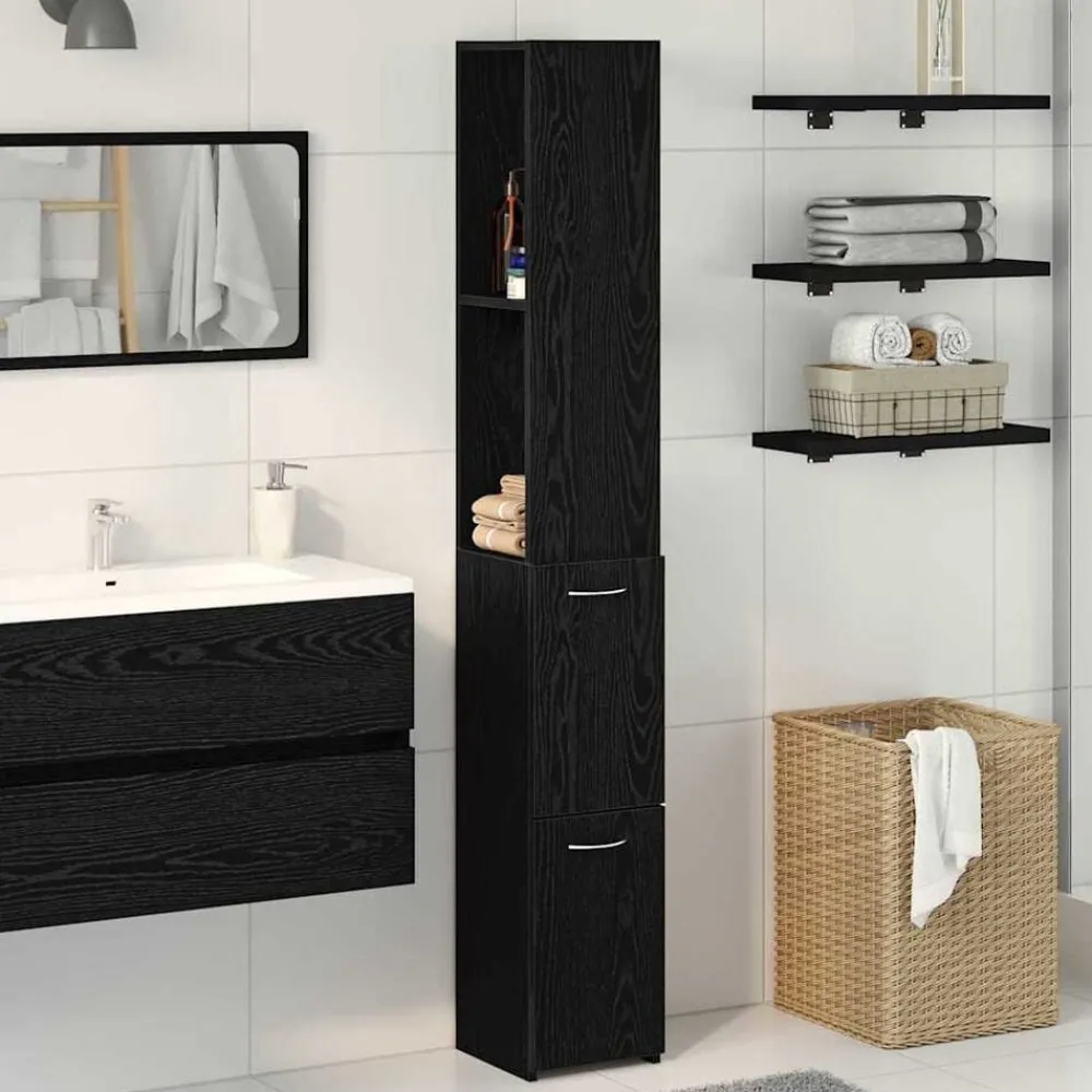 Meubelsets*vidaXL Badkamer Kast 25 x 25 x 170 cm Bewerkt hout Zwart eiken