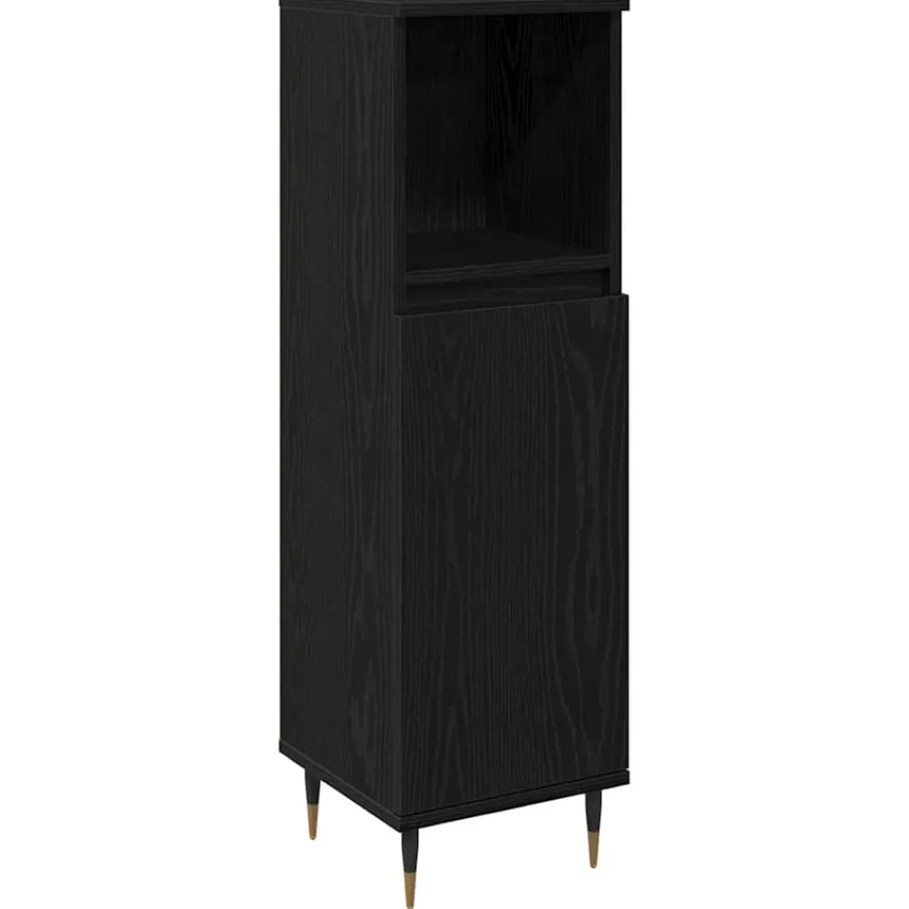 Meubelsets|Kasten & Opbergmeubelen*vidaXL Badkamer Kast 30 x 30 x 100 cm Bewerkt hout Zwart eiken
