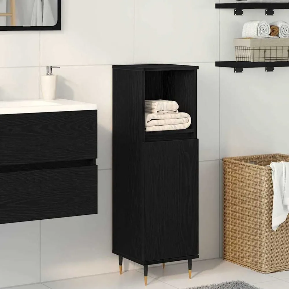 Meubelsets|Kasten & Opbergmeubelen*vidaXL Badkamer Kast 30 x 30 x 100 cm Bewerkt hout Zwart eiken