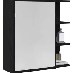 Kasten & Opbergmeubelen*vidaXL Badkamer spiegelkast met plank 62,5 x 20,5 x 64 cm Zwart eiken