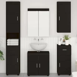 Kasten & Opbergmeubelen*vidaXL Badkamer wandkast TULUM 37 x 24,5 x 86 cm Bewerkt hout Zwart